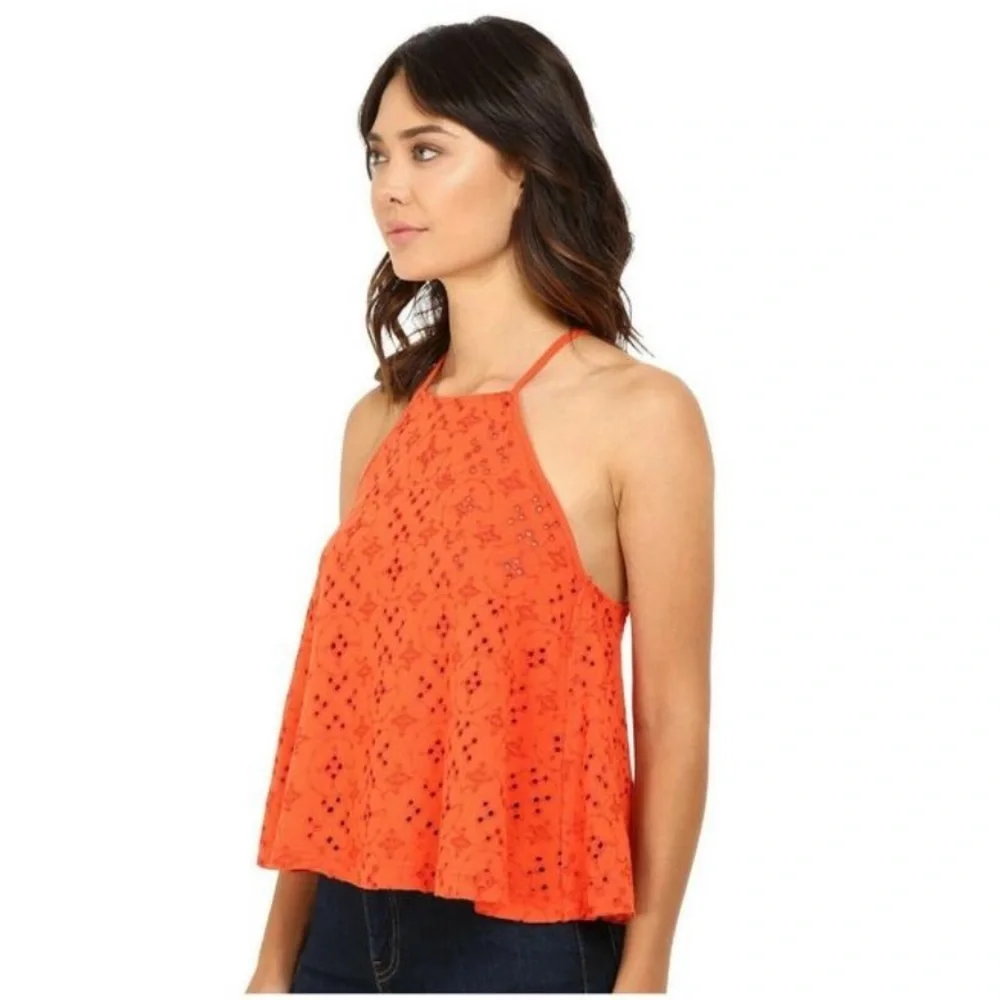 Free People Dream Date Eyelet Tank in Orange